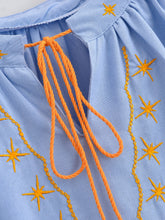 Load image into Gallery viewer, Star Moon Embroidery, Linen Cotton Blouse,Lace-up Tassel Boho Shirts
