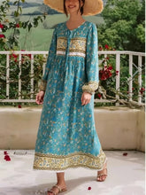 Load image into Gallery viewer, Multi Floral Print ,tie Neck ,Boho Maxi Dresses

