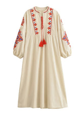 Load image into Gallery viewer, Floral Emberoidery ,Bohemian Maxi Dress ,Linen Cotton Dress
