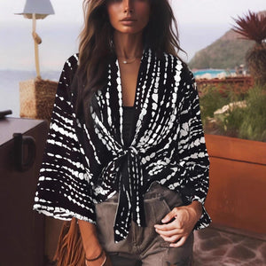 Bohemian Kimono, Boho Bikini Cover-ups,Black Floral Print