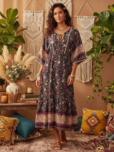 Load image into Gallery viewer, Black Floral Print,Bohemian Maxi Dresses,Beach Boho Robe
