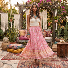 Load image into Gallery viewer, Pink Floral Print ,Beach Bohemian Skirt,Boho Skirts
