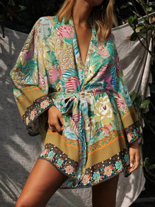 Green Peacock Floral  ,bohemian kimono ,Boho Bikini Cover-ups