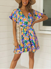 Load image into Gallery viewer, Wild Floral Print,Bohemian Mini Dress ,Beach Boho Dress
