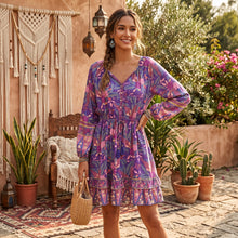 Load image into Gallery viewer, Mini Dress, Boho Dress,Purple Floral Print
