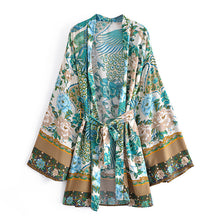 Load image into Gallery viewer, Green Peacock Floral  ,bohemian kimono ,Boho Bikini Cover-ups
