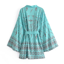 Load image into Gallery viewer, Green Floral Print，Gypsy robe Kimono
