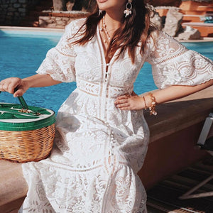 Solid Hollow,Bohemian Midi Dress ,Boho Sundress