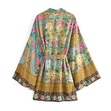 Load image into Gallery viewer, Green Peacock Floral  ,bohemian kimono ,Boho Bikini Cover-ups
