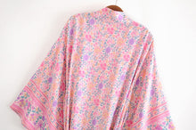 Load image into Gallery viewer, Boho Kimono,Boehmian Robe,Pink Floral Print
