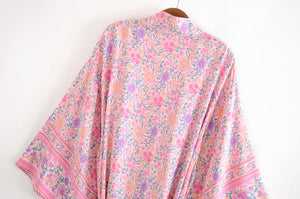 Boho Kimono,Boehmian Robe,Pink Floral Print