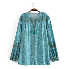 Load image into Gallery viewer, Green Floral Print, Loose Blouses ,Boho Shirts
