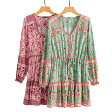 Load image into Gallery viewer, Mini Dress, Boho Sundress,Front Button Ruffles
