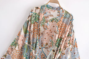 Peacock Floral Print , Bohemian Kimono,Boho Robe Kimono