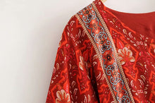 Load image into Gallery viewer, Red Floral Print,Vacation Mini Dress, Boho Sundress
