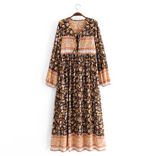 Load image into Gallery viewer, Multi Floral Print ,tie Neck ,Boho Maxi Dresses
