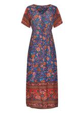 Load image into Gallery viewer, Wild Floral Print ,Short Sleeve Maxi Dress ,Rayon Boho Dress
