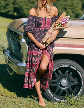 Load image into Gallery viewer, Maxi Dress, Boho Sundress,Off Shoulder Sashes
