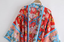 Load image into Gallery viewer, Birds Floral Print Kimono,Boho Kimono,Bikini Cover-ups
