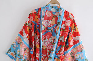 Birds Floral Print Kimono,Boho Kimono,Bikini Cover-ups