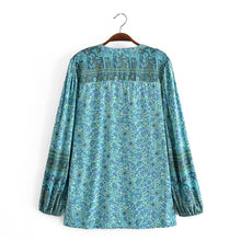 Load image into Gallery viewer, Green Floral Print, Loose Blouses ,Boho Shirts
