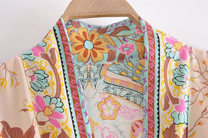 Peacock Floral Print,Short Kimono , Boho Cover-ups