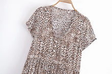 Load image into Gallery viewer, Leopard Floral Print  ,Bohemian Mini Dress,Boho Dresses
