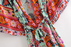 Bikini Cover-Ups,Boho Kimono Robe,Peacock Green