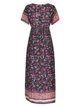 Load image into Gallery viewer, Wild Floral Print ,Short Sleeve Maxi Dress ,Rayon Boho Dress
