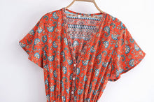 Load image into Gallery viewer, Red Floral Print , Boho Jumpsuit,Bohemian Rompers
