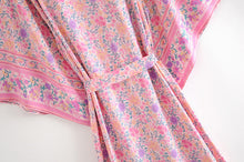Load image into Gallery viewer, Boho Kimono,Boehmian Robe,Pink Floral Print
