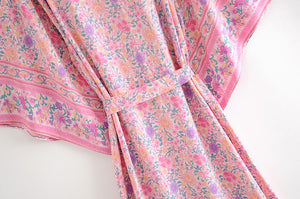 Boho Kimono,Boehmian Robe,Pink Floral Print