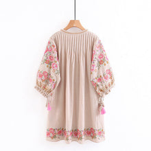 Load image into Gallery viewer, Linen Boho Dress,Flower Embroidery ,Bohemian Dress
