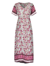 Load image into Gallery viewer, Wild Floral Print ,Short Sleeve Maxi Dress ,Rayon Boho Dress
