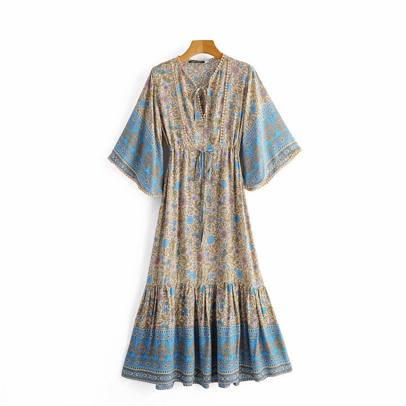 Maxi Dress, Boho Dress,Blue Floral Print