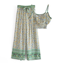 Load image into Gallery viewer, Boho Sets,Long Pants and Tops,Green Floral Print
