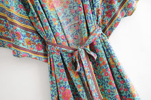 Load image into Gallery viewer, Green Floral Print,Bohemian Kimono,Boho Robe
