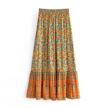 Load image into Gallery viewer, Yellow Floral Print,,High Elastic, Boho Maxi Skirt
