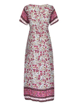 Load image into Gallery viewer, Wild Floral Print ,Short Sleeve Maxi Dress ,Rayon Boho Dress

