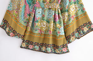 Green Peacock Floral  ,bohemian kimono ,Boho Bikini Cover-ups