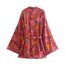 Load image into Gallery viewer, Red Floral Print ,Boho Kimono,bohemian Kimono
