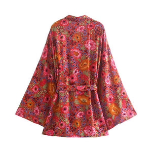 Red Floral Print ,Boho Kimono,bohemian Kimono