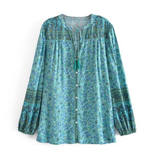 Load image into Gallery viewer, Green Floral Print, Loose Blouses ,Boho Shirts
