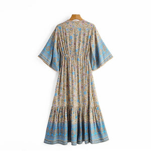 Maxi Dress, Boho Dress,Blue Floral Print