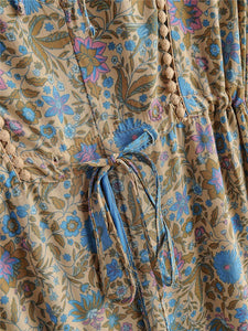 Maxi Dress, Boho Dress,Blue Floral Print