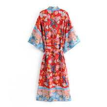 Load image into Gallery viewer, Birds Floral Print Kimono,Boho Kimono,Bikini Cover-ups
