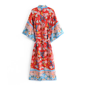Birds Floral Print Kimono,Boho Kimono,Bikini Cover-ups