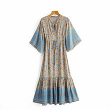 Load image into Gallery viewer, Maxi Dress, Boho Dress,Blue Floral Print
