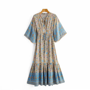 Maxi Dress, Boho Dress,Blue Floral Print