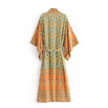 Load image into Gallery viewer, Yellow Floral Print,Bohemian Kimono, Boho Maxi Dress
